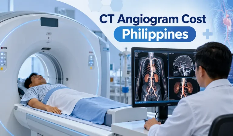 CT angiogram cost in the Philippines showing a patient undergoing CT angiography and a radiologist reviewing blood vessel images.