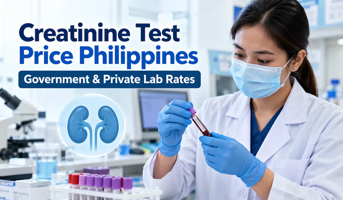 Blood sample being prepared for a creatinine kidney function test at a diagnostic laboratory in the Philippines.